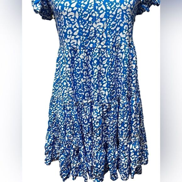 Pinch Tiered Mini Dress Blue White Ruffle Sleeveless - Picture 3 of 7